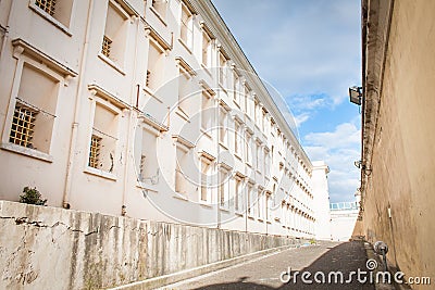 Row of windows with bars Stock Photo