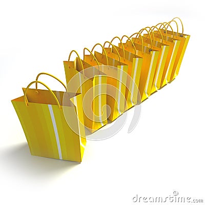 Row of yellow stripped shopping bags Stock Photo