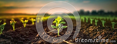 Row of Young Withania Plants Growing in a Field,Dicotyledonous Withania Plants in a Rural Landscape. generative ai Stock Photo