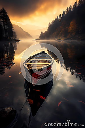 rowboat in cove at dawn Stock Photo