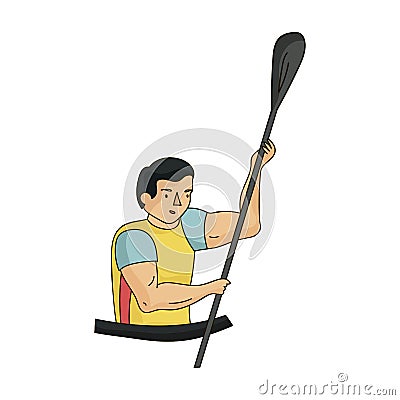 Rower in a boat with a paddle in hand down to the baydak on the wild river.Olympic sports single icon in cartoon style Vector Illustration