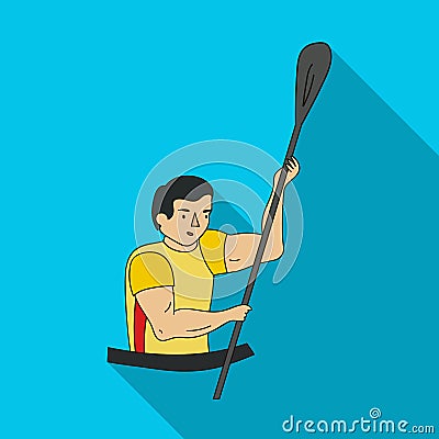 Rower in a boat with a paddle in hand down to the baydak on the wild river.Olympic sports single icon in flat style Vector Illustration