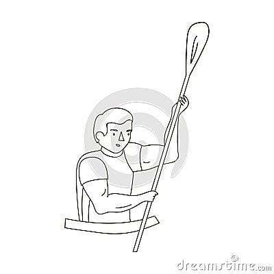 Rower in a boat with a paddle in hand down to the baydak on the wild river.Olympic sports single icon in outline style Vector Illustration