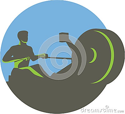 Rower Rowing Machine Circle Retro Vector Illustration