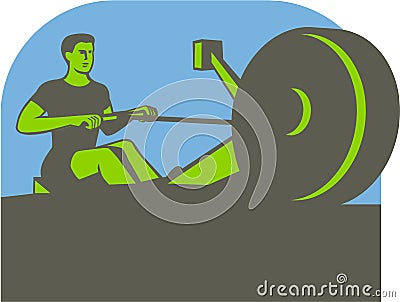 Rower Rowing Machine Half Circle Retro Vector Illustration