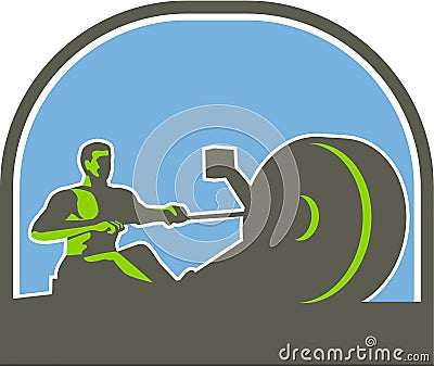 Rower Rowing Machine Half Circle Retro Vector Illustration