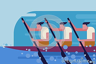 Teams rowing boats in a boat race Vector Illustration