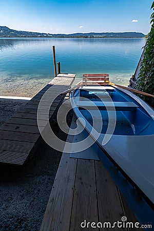 Rowing Boat at the Kochelsee Stock Photo