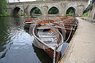 Rowing Boats on the River Wear at Elvet Bridge in Durham Stock Photo