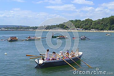 Rowing boats in Varna bay Editorial Stock Photo