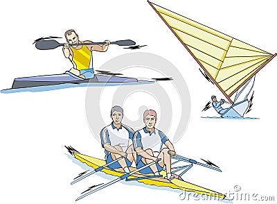 Rowing, Canoeing and Sailing Vector Illustration