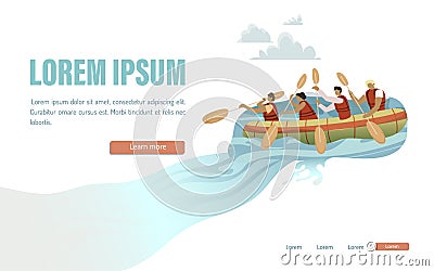 Rowing Competition Landing Page Flat Template Vector Illustration