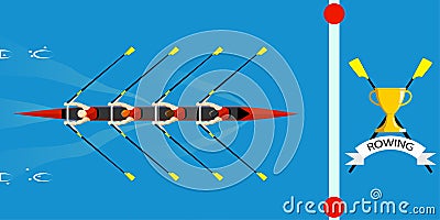 The rowing boat team wins the competition Vector Illustration