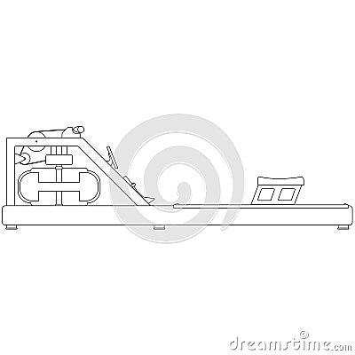 Rowing machine, Indoor rower for total body workout and cross trainer sport equipment sketch drawing, contour lines drawn Stock Photo