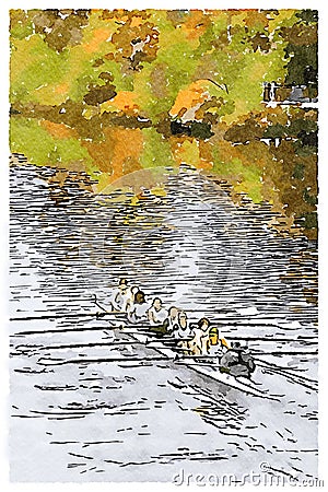 Rowing team training on canoe in the River Clyde, Glasgow Stock Photo