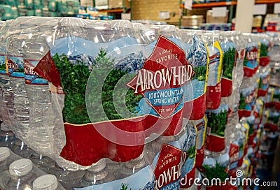 Rows of Arrowhead Water at Costco Editorial Stock Photo