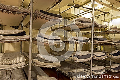Bunk beds in WWII Liberty Ship troop transport Stock Photo