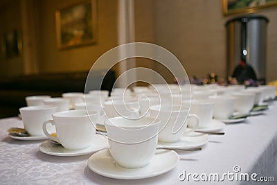 Rows of coffee or tea cups for background Stock Photo