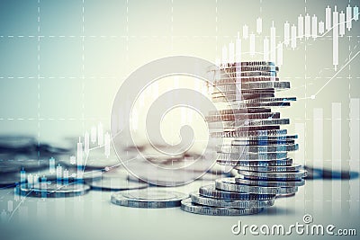 Rows of coins for finance and business,Saving money and account finance bank business concept Stock Photo
