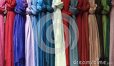 Rows of Colorful Knotted Scarves Stock Photo