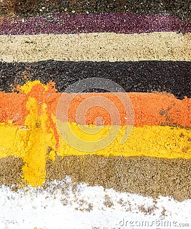 Rows of colorful spices Stock Photo