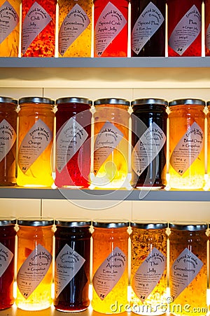 Rows Of Colourful Jams And Preserves Editorial Stock Photo