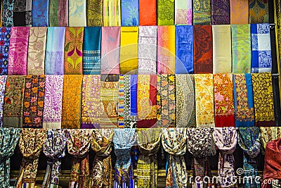 Rows of colourful silk scarfs Stock Photo