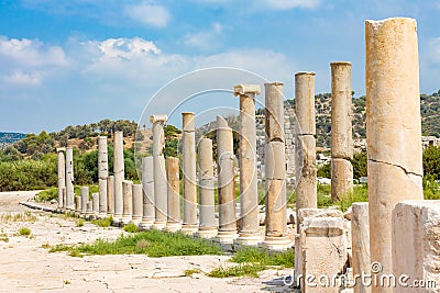 The rows of columns of agora shows the wealth of ancient city Patara Stock Photo