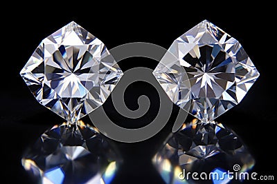 rows of diamonds before and after polishing comparison Stock Photo