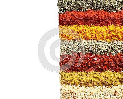 Rows of different aromatic spices Stock Photo