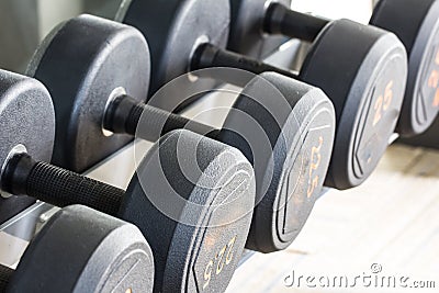 Rows of dumbbell Stock Photo
