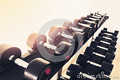 Rows of dumbbell Stock Photo