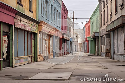 rows of empty, decaying storefronts Stock Photo