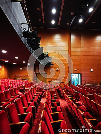 Rows of empty seats in a theater Stock Photo