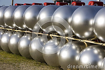 Rows of Gleaming Propane Tanks Stock Photo