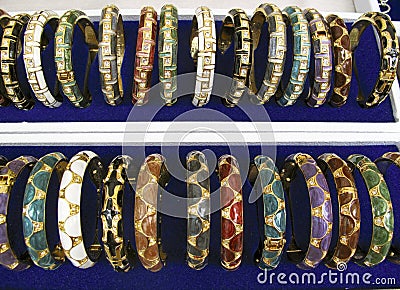 Rows of gold bangles Stock Photo