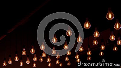 Rows of Golden Lights Hanging From Ceiling Stock Photo