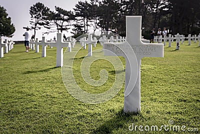 Rows of graves at the American Cemetery, in Normandy, Northern France Editorial Stock Photo