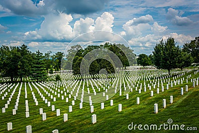 Rows of graves at the Arlington National Cemetery, in Arlington, Editorial Stock Photo