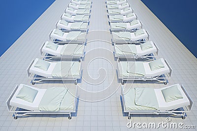 Rows of hospital beds from above Stock Photo