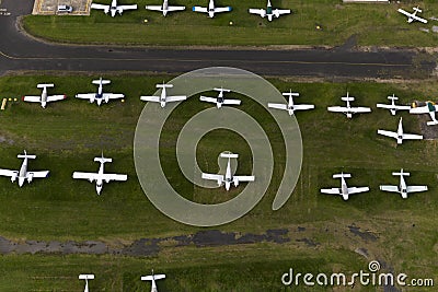 Rows Of light Planes At A Regional Airport Awaiting Next Scheduled Flight Stock Photo