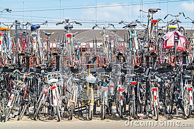 Rows of parked bicycles, Netherlands Editorial Stock Photo