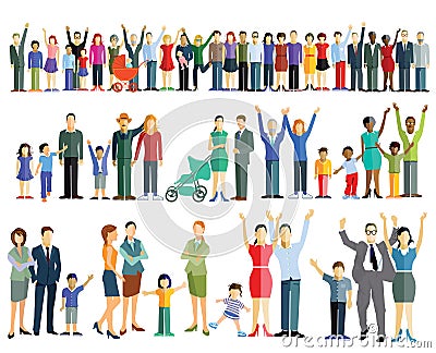 Rows of people and families Vector Illustration