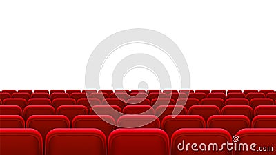 Rows of red seats, back view. Empty seats in the cinema hall, cinema, theater, opera, events, shows. Interior element Vector Illustration