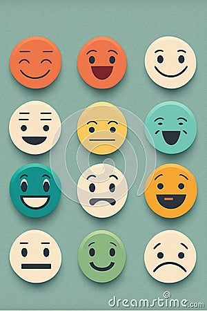 Rows of retro smiley icons, created using generative ai technology Stock Photo