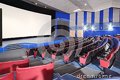 Rows of seats and screen in Neva cinema Editorial Stock Photo