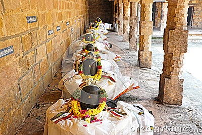Rows of Shiva Lingams Editorial Stock Photo