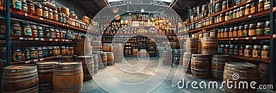 Rows of Stacked Beer Kegs in a Brewery Warehouse Awaiting Distribution Stock Photo