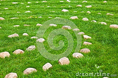 Rows of stones in concentric circles Stock Photo