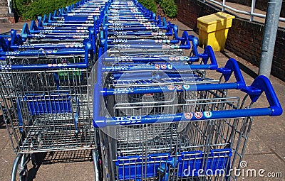 Tesco shopping trolley rows, Tenterden Editorial Stock Photo